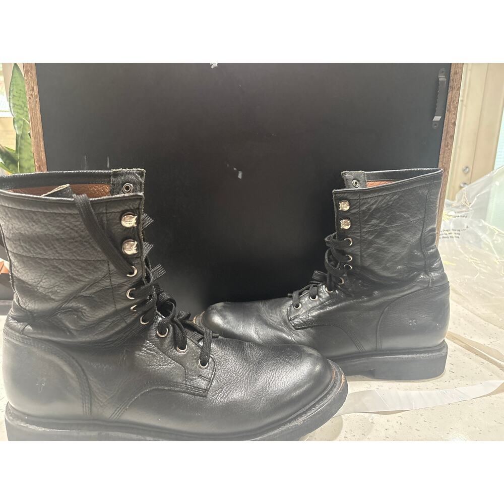 Frye Combat Logger Black Leather Boots - Picture 3 of 5